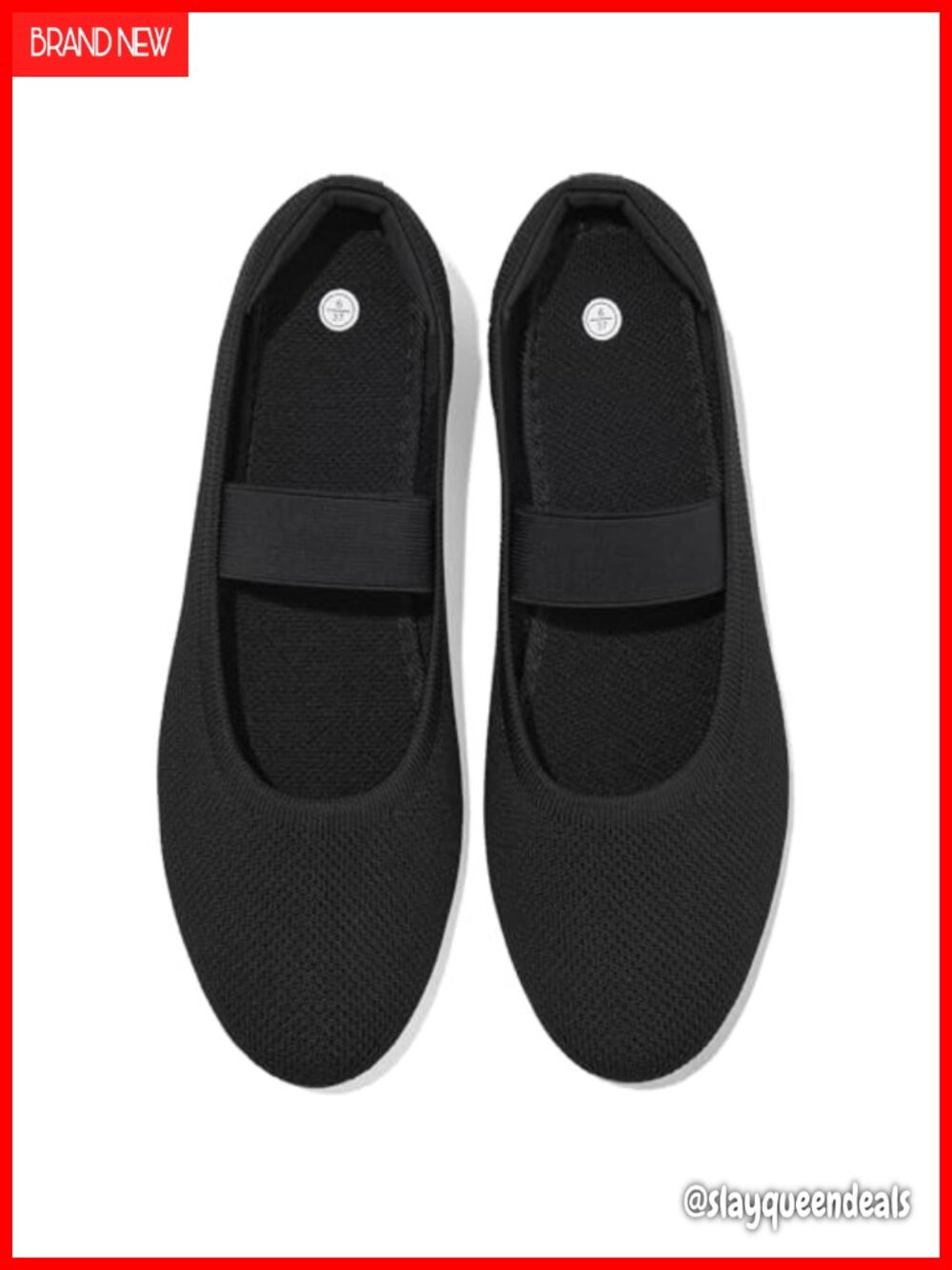 Women's Knit Mary Jane Ballet Flats with Elastic Strap Memory Foam Comfort